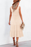 Sky Blue Shirred Pleated Square Neck Sleeveless Midi Dress