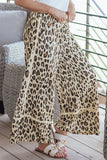 Khaki Leopard Wide Leg Cropped Pants
