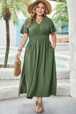 Plus Four Leaf Clover Surplice Neckline Shirred High Waist Maxi Dress