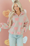 Gray Bow Sherpa Quarter Zip Drop Shoulder Baggy Sweatshirt