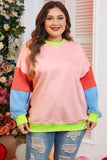 Plus Light Pink Colorblock Patchwork Crew Neck Sweatshirt