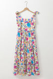 Rose Red Striped Trim Self-tie Straps Floral Maxi Dress