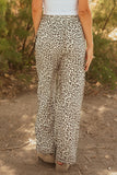 Brown Leopard Drawstring Elastic Waistband Loose Pants