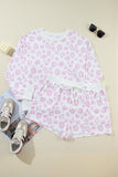 Plus Pink Leopard Print Long Sleeve Top and Shorts Set