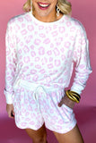 Plus Pink Leopard Print Long Sleeve Top and Shorts Set