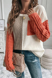 Rose Tan Colorblock Patched Pocket Drop Shoulder Sweater