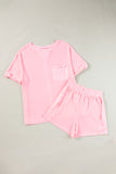 Light Pink Waffle Knit Oversize Tee and Shorts Set