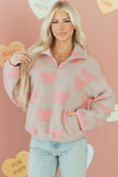 Gray Bow Sherpa Quarter Zip Drop Shoulder Baggy Sweatshirt
