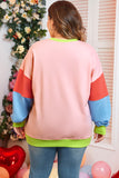 Plus Light Pink Colorblock Patchwork Crew Neck Sweatshirt