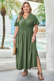 Plus Four Leaf Clover Surplice Neckline Shirred High Waist Maxi Dress