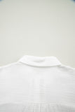 White Lace Trim Cuffed Short Sleeve Textured Shirt