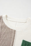 Rose Tan Colorblock Patched Pocket Drop Shoulder Sweater