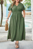 Plus Four Leaf Clover Surplice Neckline Shirred High Waist Maxi Dress