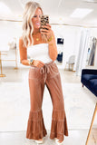 Rust Mineral Wash High Waist Tiered Bell Bottom Pants