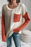 Rose Tan Colorblock Patched Pocket Drop Shoulder Sweater