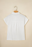 White Lace Trim Cuffed Short Sleeve Textured Shirt
