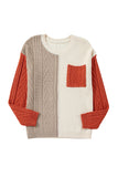 Rose Tan Colorblock Patched Pocket Drop Shoulder Sweater