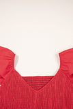Pink V Neck Flutter Sleeve Smocked Bodice High Waist Ruffle Maxi Dress