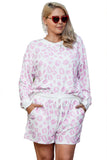 Plus Pink Leopard Print Long Sleeve Top and Shorts Set