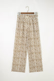 Khaki Leopard Drawstring Elastic Waistband Loose Pants