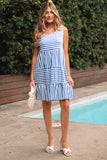 Sky Blue Stripe U Neck Sleeveless Loose Fit Mini Dress