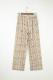 Khaki Leopard Drawstring Elastic Waistband Loose Pants