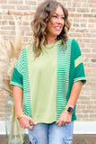 Plus Green Stripe Patchwork Colorblock T Shirt