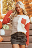 Rose Tan Colorblock Patched Pocket Drop Shoulder Sweater