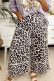 Khaki Leopard Wide Leg Cropped Pants