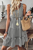 Sky Blue Stripe U Neck Sleeveless Loose Fit Mini Dress