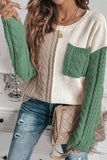 Rose Tan Colorblock Patched Pocket Drop Shoulder Sweater