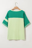 Plus Green Stripe Patchwork Colorblock T Shirt