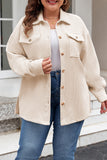 Plus Oatmeal Textured Flap Pockets Buttoned Shacket