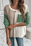 Rose Tan Colorblock Patched Pocket Drop Shoulder Sweater