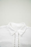 White Lace Trim Cuffed Short Sleeve Textured Shirt