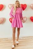 Strawberry Pink Flounce Sleeve Tiered Ruffled Velvet Mini Dress