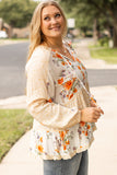 Plus White Floral Print V Neck Puff Sleeve Blouse