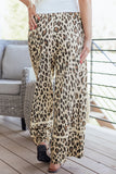 Khaki Leopard Wide Leg Cropped Pants