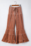 Rust Mineral Wash High Waist Tiered Bell Bottom Pants