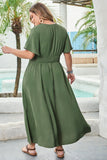 Plus Four Leaf Clover Surplice Neckline Shirred High Waist Maxi Dress