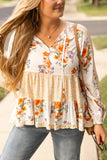 Plus White Floral Print V Neck Puff Sleeve Blouse