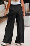 Bonbon Mineral Wash Exposed Seam Drawstring Elastic Waistband Wide Leg Cargo Pants