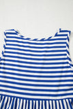 Sky Blue Stripe U Neck Sleeveless Loose Fit Mini Dress