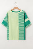 Plus Green Stripe Patchwork Colorblock T Shirt