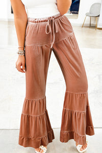 Rust Mineral Wash High Waist Tiered Bell Bottom Pants