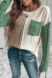 Rose Tan Colorblock Patched Pocket Drop Shoulder Sweater