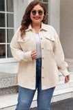 Plus Oatmeal Textured Flap Pockets Buttoned Shacket