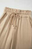 Clearly Aqua Solid Color Loose Tee Drawstring Wide Leg Pants 2pcs Outfit
