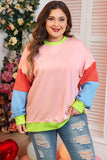 Plus Light Pink Colorblock Patchwork Crew Neck Sweatshirt