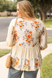 Plus White Floral Print V Neck Puff Sleeve Blouse